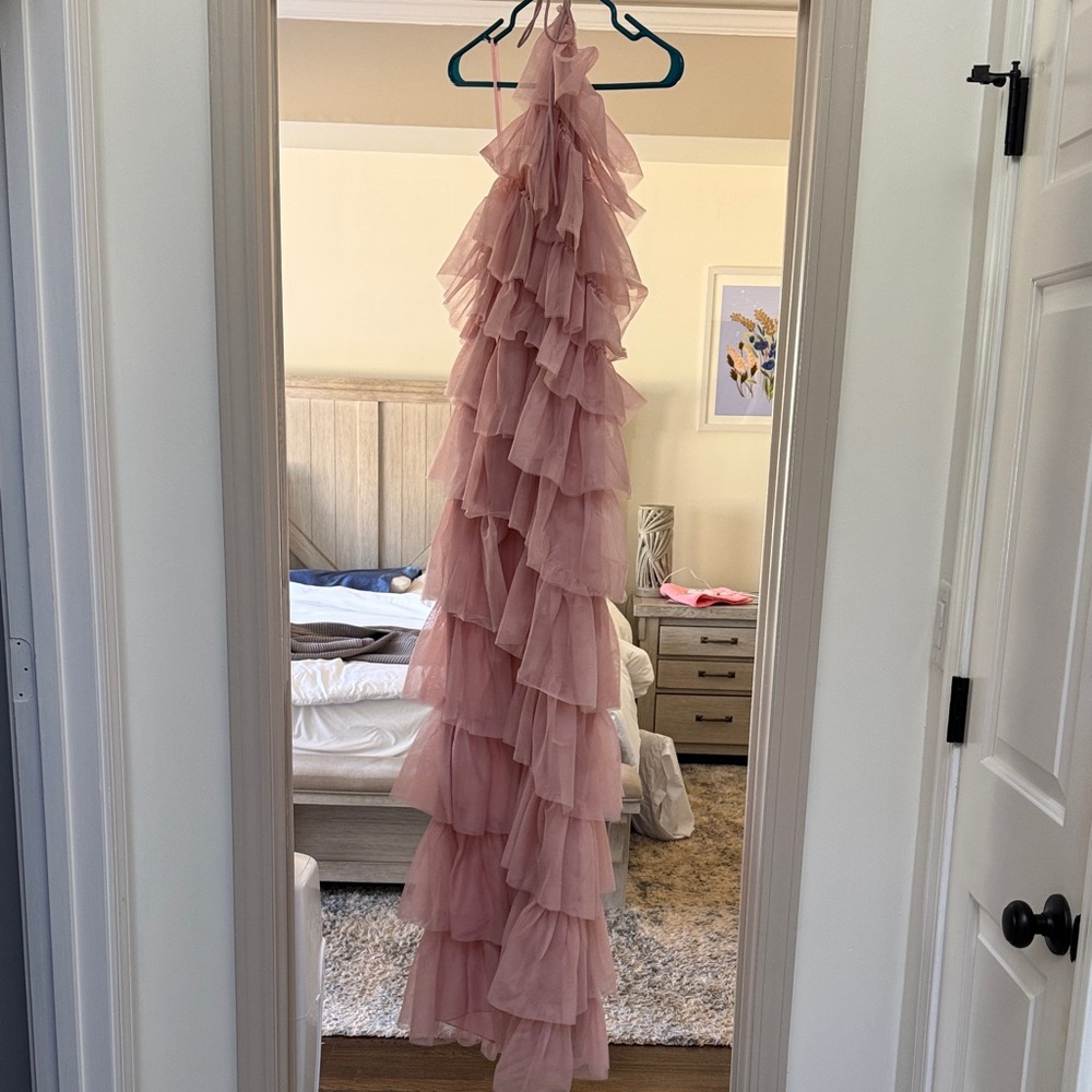 Betsy & Adam Pink Ruffled Prom Dress - Picture 2 of 3